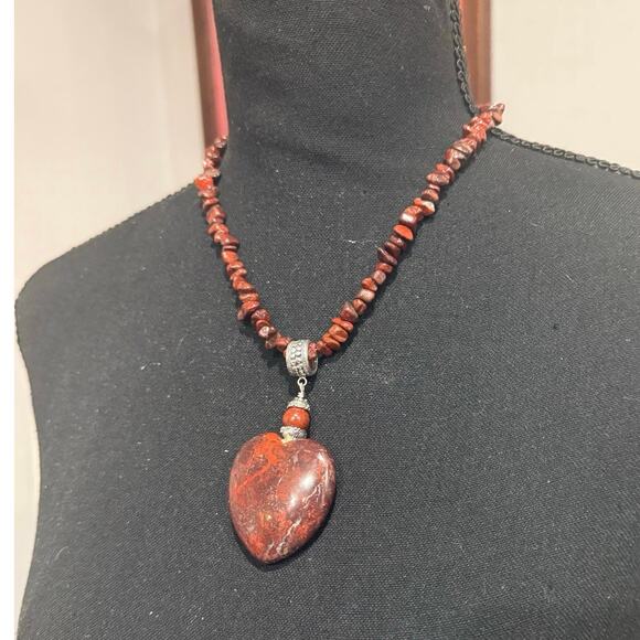 Vintage Jay King Mine Finds DTR 925 Silver Red Jasper Heart Pendant Necklace - Picture 3 of 14